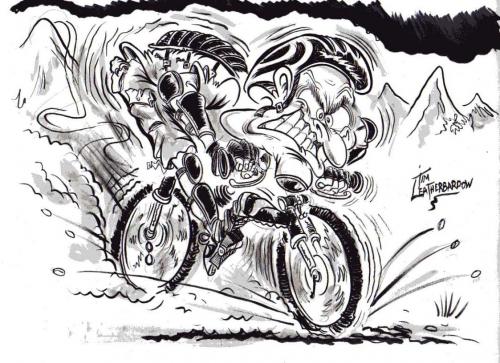 Cartoon: THE MOUNTAIN BIKER (medium) by Tim Leatherbarrow tagged mountains,bikes,insane