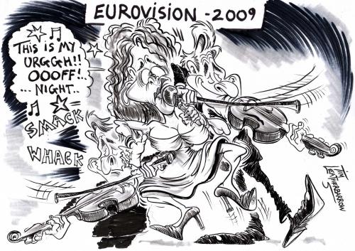 Cartoon: WHY THE UK DIDNT WIN EUROVISION (medium) by Tim Leatherbarrow tagged eurovision,song,contest,uk,united,kingdom,violinist,ok,ko,knock,out