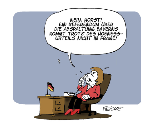 Cartoon: Abspaltung (medium) by FEICKE tagged uli,hoeness,angela,merkel,horst,seehofer,abspaltung,krim,ukraine,bayern,deutschland,uli,hoeness,angela,merkel,horst,seehofer,abspaltung,krim,ukraine,bayern,deutschland