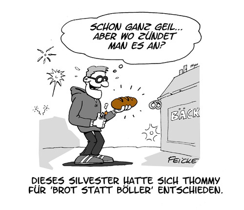 Cartoon: Brot statt Böller (medium) by FEICKE tagged silvester,jahreswechsel,brot,statt,böller,party,knaller