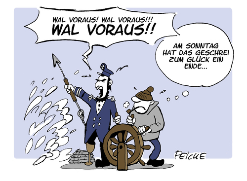 Cartoon: Ende des Walkampfs (medium) by FEICKE tagged bundestagswahl,wahlkampf,wal,kapitän,ahab,weißer,moby,dick,sonntag,bundestagswahl,wahlkampf,wal,kapitän,ahab,weißer,moby,dick,sonntag