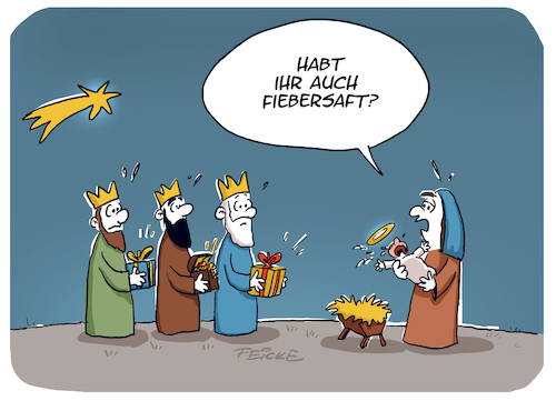 Cartoon: Fiebersaft (medium) by FEICKE tagged drei,könige,weihnachten,fieber,saft,mangel,arznei,kinder,grippe,welle,drei,könige,weihnachten,fieber,saft,mangel,arznei,kinder,grippe,welle