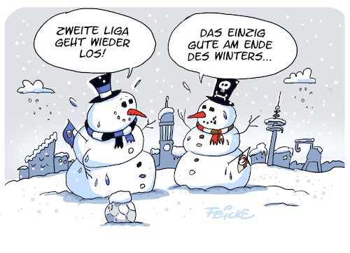 Cartoon: HSV FCSP Ende des Winters (medium) by FEICKE tagged winter,schnee,schneemann,winterpause,hamburg,bundesliga,zwei,verein,hsv,sportverein,fc,sankt,pauli,fussball,fußball,winter,schnee,schneemann,winterpause,hamburg,bundesliga,zwei,verein,hsv,sportverein,fc,sankt,pauli,fussball,fußball