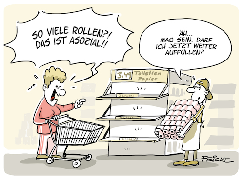 Cartoon: Klopapier Supermarkt hysterie (medium) by FEICKE tagged klopapier,toilette,corona,markt,supermarkt,klopapier,toilette,corona,markt,supermarkt