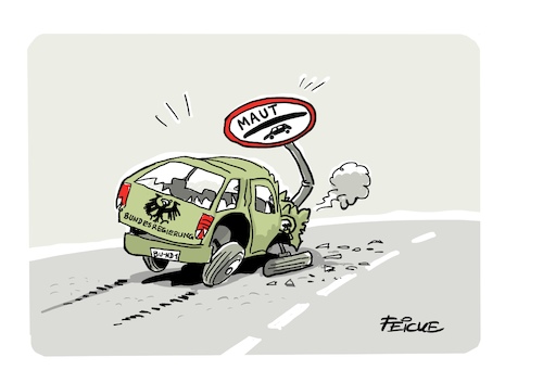 Cartoon: Maut (medium) by FEICKE tagged pkw,maut,unfall,eugh,urteil,pkw,maut,unfall,eugh,urteil