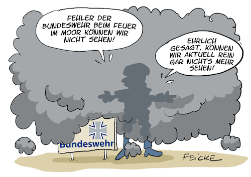 Cartoon: Moorfeuer (medium) by FEICKE tagged bundeswehr,feuer,moor,katastrophe,bundeswehr,feuer,moor,katastrophe