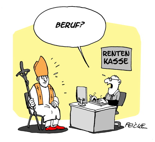 Cartoon: Papst in Rente (medium) by FEICKE tagged papst,bendikt,xvi,rücktritt,kirche,katholiken,katholizismus,papst,bendikt,xvi,rücktritt,kirche,katholiken,katholizismus