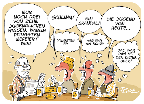 Cartoon: Pfingsten Unkenntnis (medium) by FEICKE tagged pfingsten,feiertag,kirche,christentum,katholisch,evangelisch,religion,pfingsten,feiertag,kirche,christentum,katholisch,evangelisch,religion