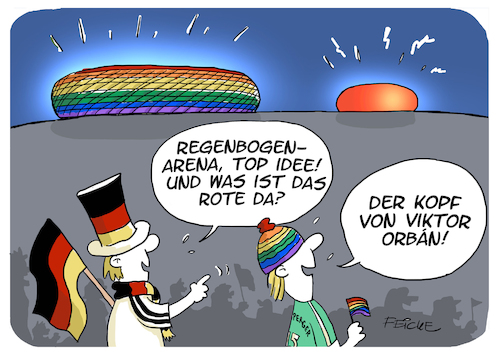 Cartoon: Regenbogen-Arena (medium) by FEICKE tagged uefa,fussball,em,europa,meisterschaft,fußball,münchen,allianz,arena,gay,schwul,homo,lesb,gltbi,trans,signal,symbol,protestpolitik,orban,ungarn,deutschland,feicke,uefa,fussball,em,europa,meisterschaft,fußball,münchen,allianz,arena,gay,schwul,homo,lesb,gltbi,trans,signal,symbol,protestpolitik,orban,ungarn,deutschland,feicke