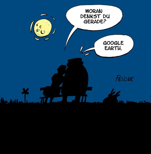 Cartoon: Romanze (medium) by FEICKE tagged liebe,beziehung,romantik,romanze,google,earth,amore,mann,und,frau