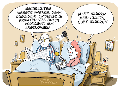 Cartoon: Russische Spionage (medium) by FEICKE tagged nachrichtendienst,spion,agent,hacker,überwachung,bnd,verfassungsschutz,nachrichtendienst,spion,agent,hacker,überwachung,bnd,verfassungsschutz