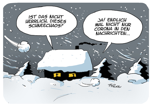 Cartoon: Schneechaos (medium) by FEICKE tagged feicke,schnee,chaos,wetter,unwetter,nachrichten,unfall,corona,feicke,schnee,chaos,wetter,unwetter,nachrichten,unfall,corona
