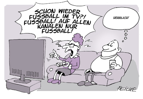 Cartoon: Schon wieder Fussball (medium) by FEICKE tagged fussball,tv,fernsehen,relegation,hsv,fürth,bayern,dortmund,bvb,pokal,bundesliga,wm,weltmeisterschaft,ard,zdf,rtl,sky,fussball,tv,fernsehen,relegation,hsv,fürth,bayern,dortmund,bvb,pokal,bundesliga,wm,weltmeisterschaft,ard,zdf,rtl,sky