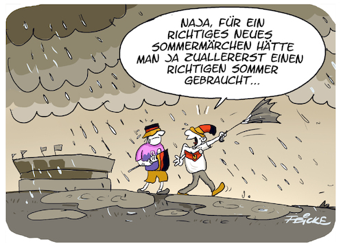 Cartoon: Sommermärchen 2.0 (medium) by FEICKE tagged fussball,europameisterschaft,euro2024,sommer,wetter,klimawandel,unwetter,regen,spielabbruch,fussball,europameisterschaft,euro2024,sommer,wetter,klimawandel,unwetter,regen,spielabbruch