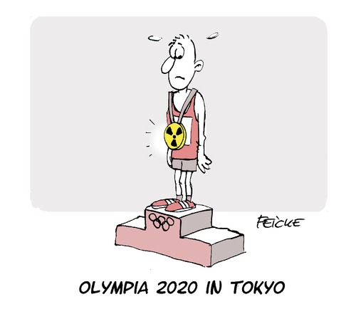 Cartoon: Tokyo Goldmedaille (medium) by FEICKE tagged atom,logo,olympia,spiele,olympische,2020,tokyo,fukushima,fukushima,tokyo,2020,olympische,spiele,olympia,logo,atom