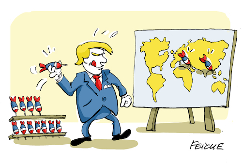 Cartoon: Trump Darts (medium) by FEICKE tagged trump,usa,america,syria,syrien,corea,north,nordkorea,assad,kim,il,yun,trump,usa,america,syria,syrien,corea,north,nordkorea,assad,kim,il,yun