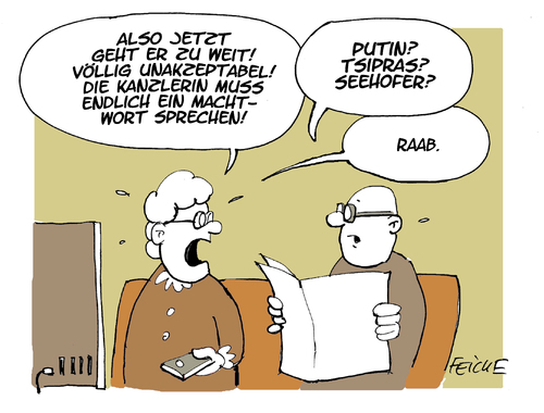 Cartoon: Unakzeptabel (medium) by FEICKE tagged raab,putin,merkel,tsipras,seehofer,kanzlerin,medien,tv,total,skandal,raab,putin,merkel,tsipras,seehofer,kanzlerin,medien,tv,total,skandal