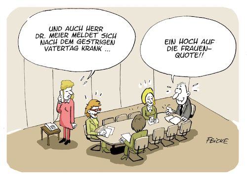 Cartoon: Vatertag im Unternehmen (medium) by FEICKE tagged himmelfahrt,vatertag,unternehmen,frauen,quote,aufsichtsrat,himmelfahrt,vatertag,unternehmen,frauen,quote,aufsichtsrat