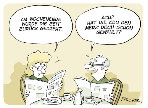 Cartoon: Zeitumstellung 2020 CDU (medium) by FEICKE tagged zeit,umstellung,sommerzeit,winterzeit,rückwärts,cdu,union,merz,zeit,umstellung,sommerzeit,winterzeit,rückwärts,cdu,union,merz