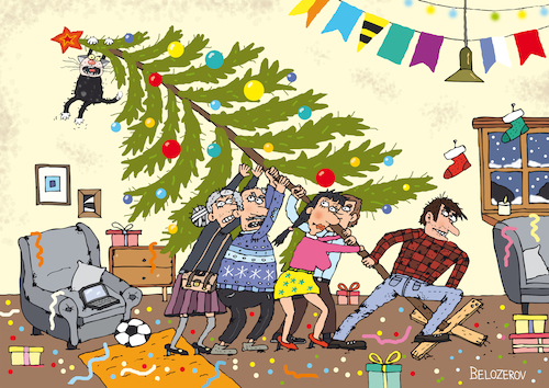 Cartoon: Frohe Weihnachten (medium) by Sergei Belozerov tagged weihnachten,christmas,christmastree,cat,katze,familie,feiertag,neujahr