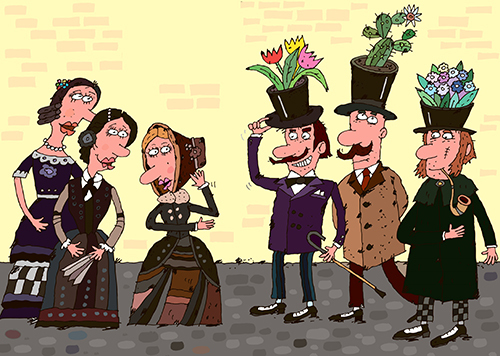 Cartoon: Gentlemen (medium) by Sergei Belozerov tagged gentlemen,lady,flowers,love,flirt,spring,march