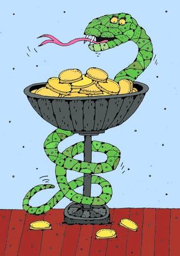 Cartoon: paid medicine (medium) by Sergei Belozerov tagged paid,medicine,snake,money,coin