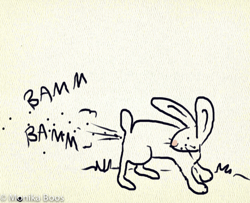 Cartoon: Vorsicht Hase (medium) by monika boos tagged rabbit,gun,hase,geschoß,wehrhaft