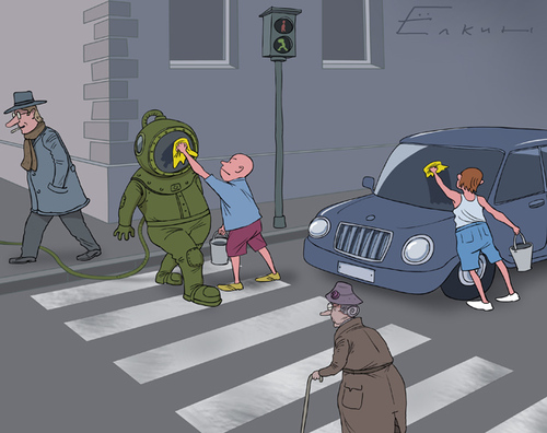 Cartoon: Street (medium) by Elkin tagged street,boys,guys