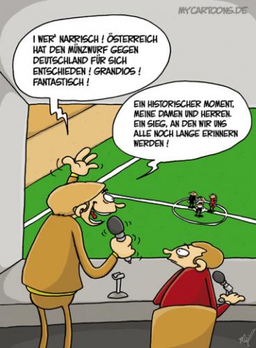 Cartoon: EM Reporter (medium) by mil tagged fußball,football,em,deutschland,österreich,reporter,bericht,sieg,spiel,euphorie,mil