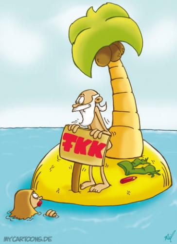 Cartoon: Insel FKK (medium) by mil tagged insel,mann,frau,fkk,schild,mil,