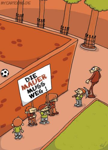 Cartoon: Mauerfall (medium) by mil tagged mauer,mauerfall,geschichte,demo,fußball,kinder