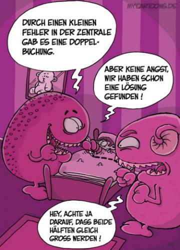 Cartoon: Monster Doppel (medium) by mil tagged monster,kind,bett,problem,lösung,teilen,mil