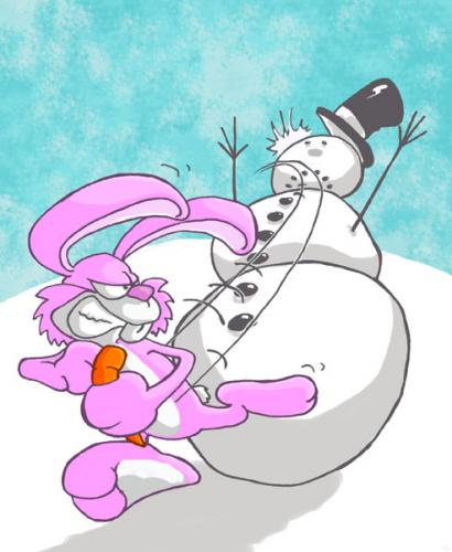 Cartoon: Nasenraub (medium) by mil tagged snow,snowman,schneemann,schnee,hase,rabbit,nose,nase,mil