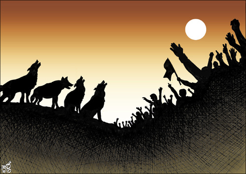 Cartoon: Revolution and the wolves (medium) by samir alramahi tagged arab,egypt,tunesia,revelution,ramahi,cartoon