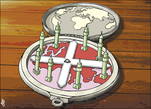 Cartoon: Swiss made.. European use (medium) by samir alramahi tagged swiss,european,islam,menerat,ramahi