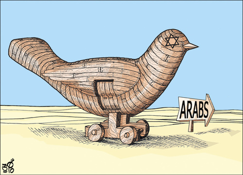 Cartoon: Zionist Trojans (medium) by samir alramahi tagged zionist,trojans,peace,israel,arab,ramahi,cartoon,politics