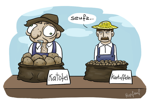 Cartoon: Kartoffeln (medium) by Hopfauf tagged gemüse,idiot,ernte,neid,doof,dumm,landwirtschaft,landwirt,bauer,sprichwort
