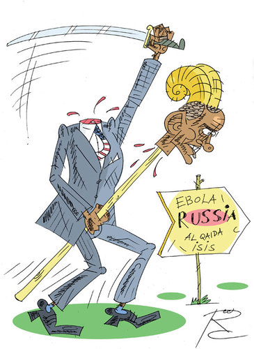 Cartoon: Neue Feinde USA (medium) by Sergey Repiov tagged obama,usa,wahnsinn