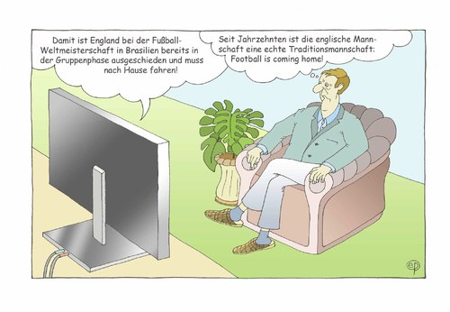 Cartoon: Football is coming home (medium) by Erwin Pischel tagged england,fußball,football,niederlage,gruppenphase,wm,brasilien,rooney,weltmeisterschaft,fifa,pischel