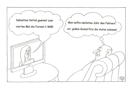 Cartoon: Losverfahren einführen! (medium) by Erwin Pischel tagged sebastian,vettel,formel,weltmeister,champion,siegergen,sieger,titel,schumacher,fangio,prost,mercedes,renault,ferrari,lotus,auto,rennwagen,autorennen,grand,prix,großer,preis,pischel