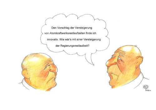 Cartoon: Regierungsrestlaufzeit (medium) by Erwin Pischel tagged atomkraftwerk,restlaufzeit,versteigerung,regierung,merkel,pischel