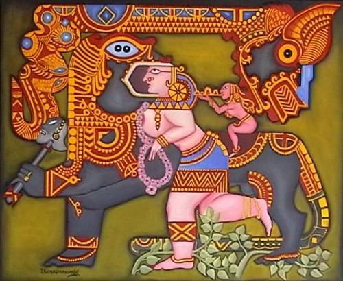 Cartoon: Oil Painting-Trapped woman (medium) by jkaraparambil tagged painting,female,attcked,animal,behaviour,trapped,woman,hourse,snake,lion,jkaraparambil,joseph,jophy,jacob,karaparambil