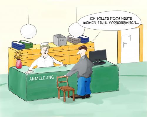 Cartoon: Stuhlprobe beim Hausarzt (medium) by floc tagged darm,blutabnahme,gesundheit,krankheit,stuhlprobe,praxis,arzt