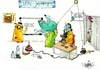 Cartoon: Scientists... (small) by The Fatbird Conspiracy tagged portal2,portal,chemistry,science,fun,work,hard,dioxin,periodic,table,wheatley,cake,explosion,concentration,chaos