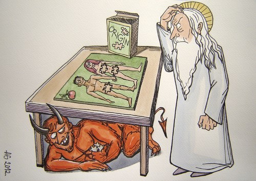 Cartoon: God s puzzle (medium) by caknuta-chajanka tagged god,devil,puzzle