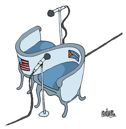Cartoon: Conversaciones entre Cuba y USA (medium) by martirena tagged cuba,usa,relations