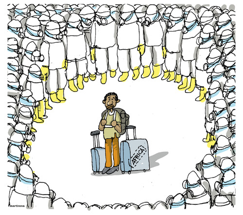 Cartoon: Isolated Ebola. (medium) by martirena tagged ebola,airport,isolated,africa