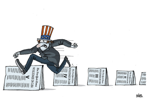 Cartoon: Th New York Times no Blockade Cu (medium) by martirena tagged blockade,th,new,york,times,cuba