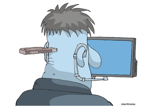Cartoon: The TV Overhead and addiction (medium) by martirena tagged technologies,addiction