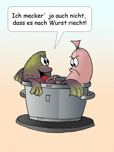 Cartoon: Fischsuppe (medium) by wista tagged fisch,fische,wurst,suppe,wurstsuppe,geruch,fischgeruch,würstchen